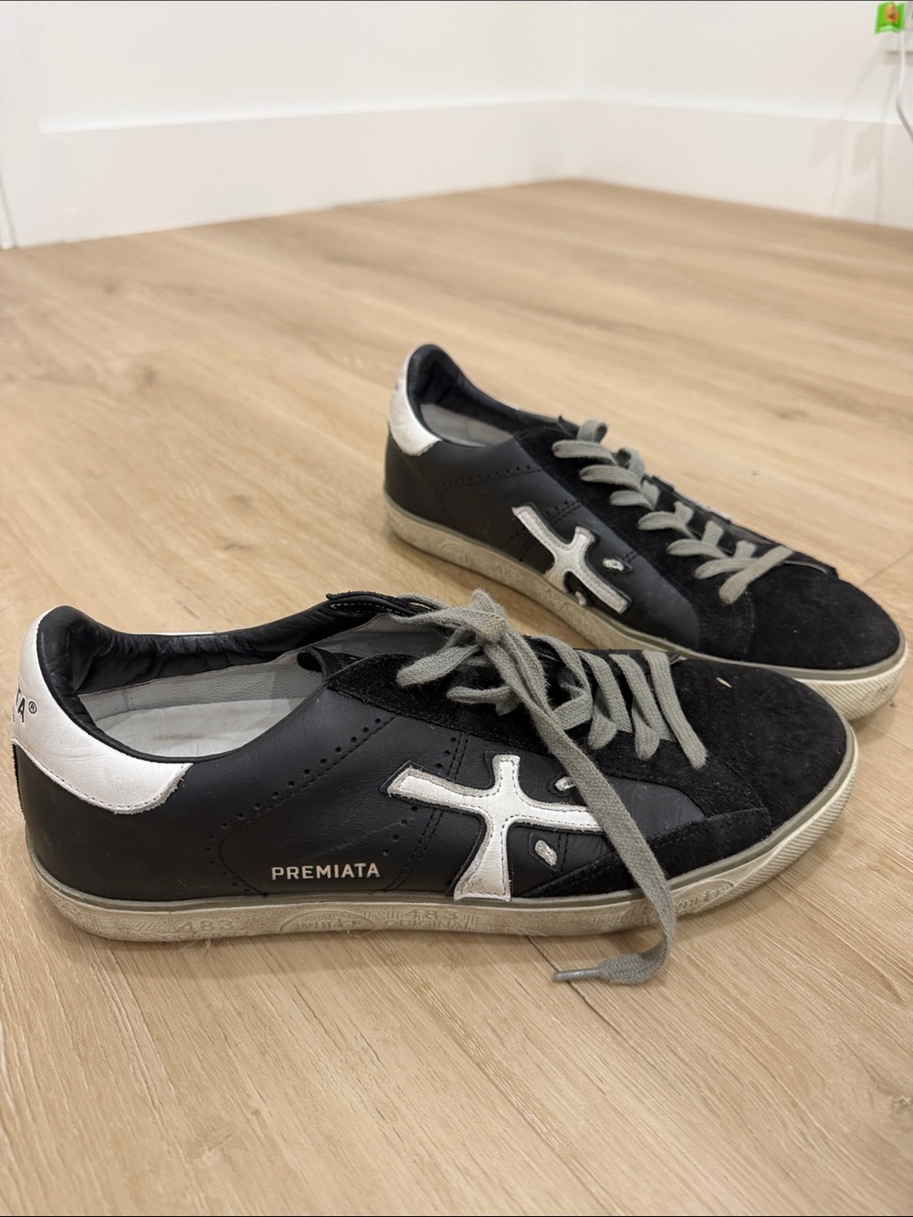 Premiata Black & White Men's Casual Leather Sneakers
